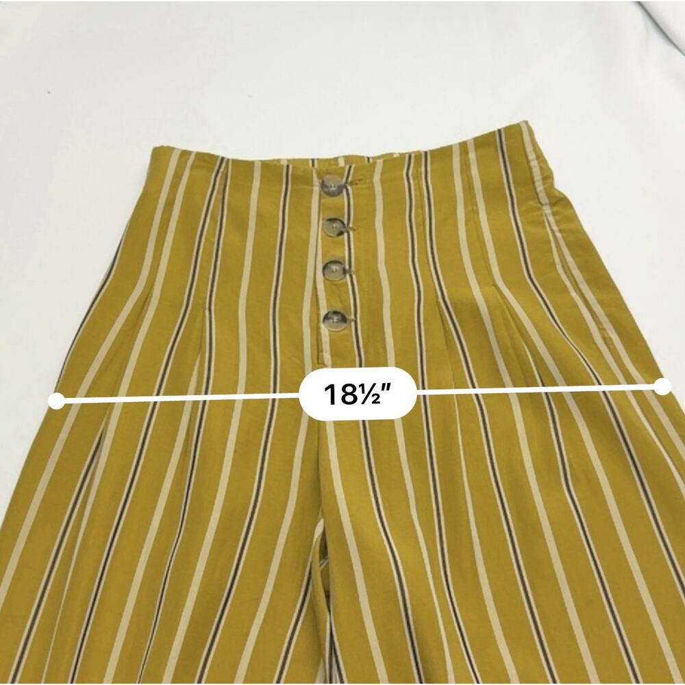 Zara TRF Striped Wide Leg Pants Mustard Yellow Stripe Button Front Women’s Small - Picture 8 of 13
